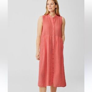 Eileen Fisher Puckered Organic Linen Pleated Dress